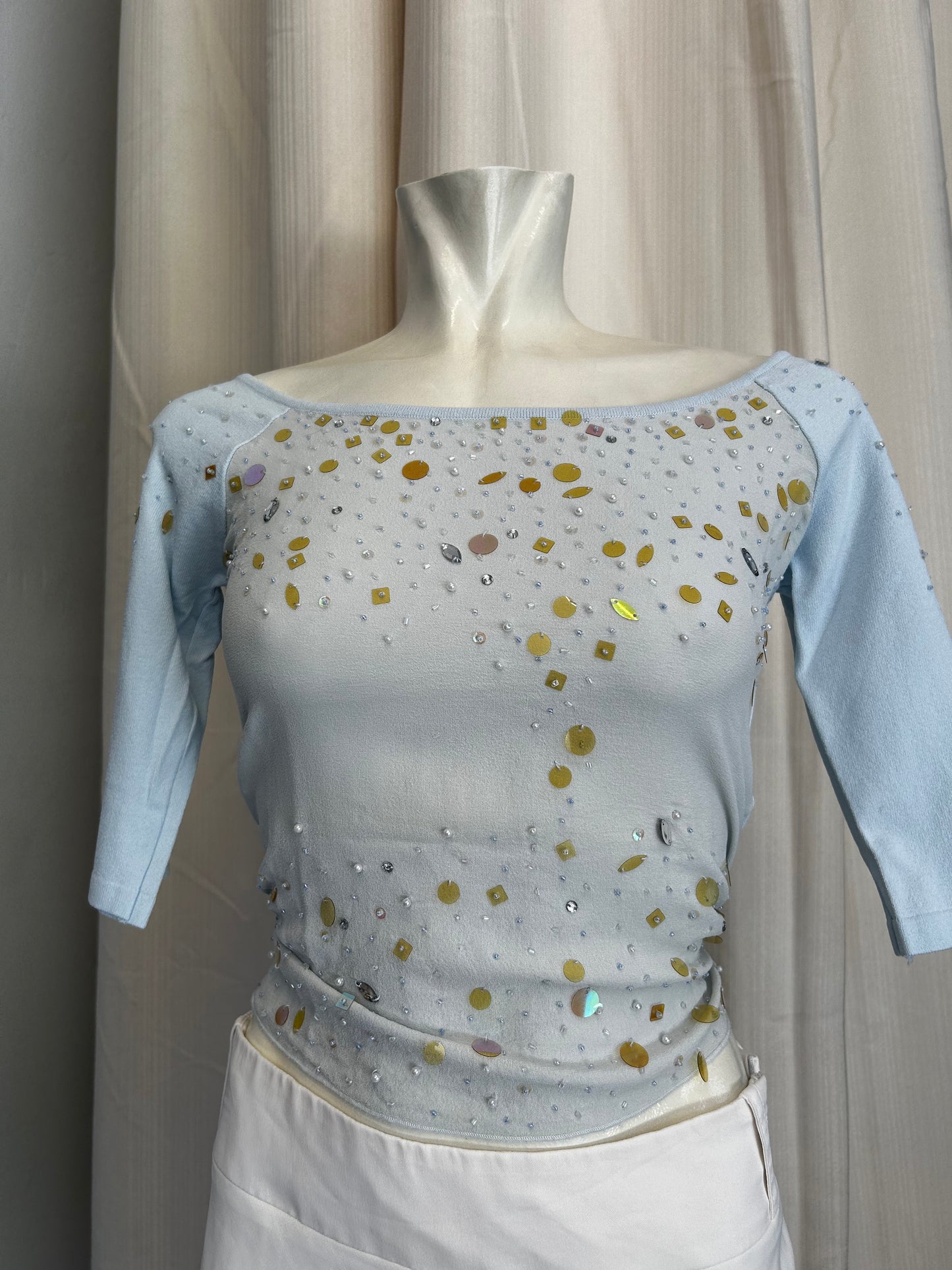 Vintage sequin baby blue top