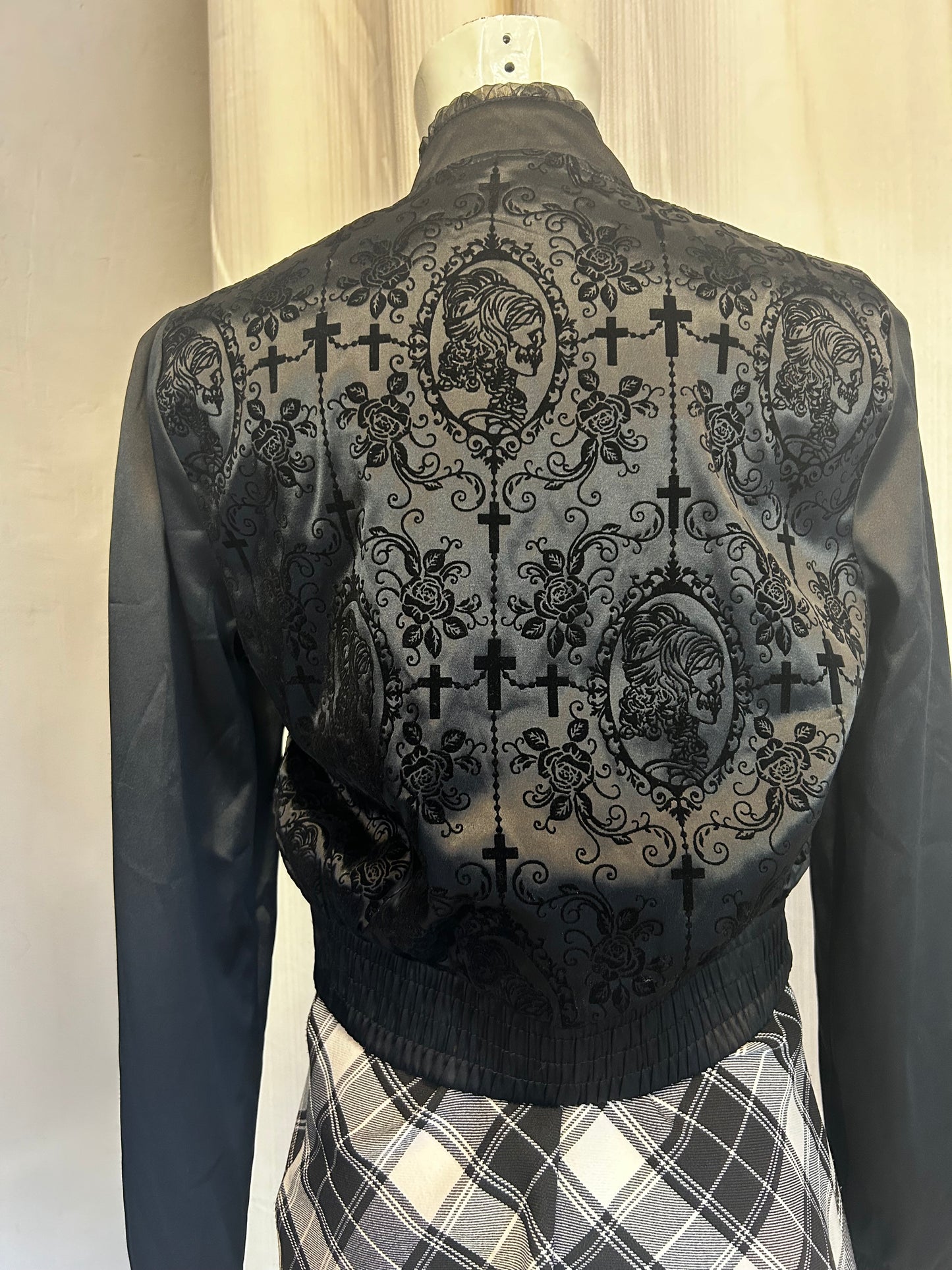 Banned goth satin jacket with velvet details