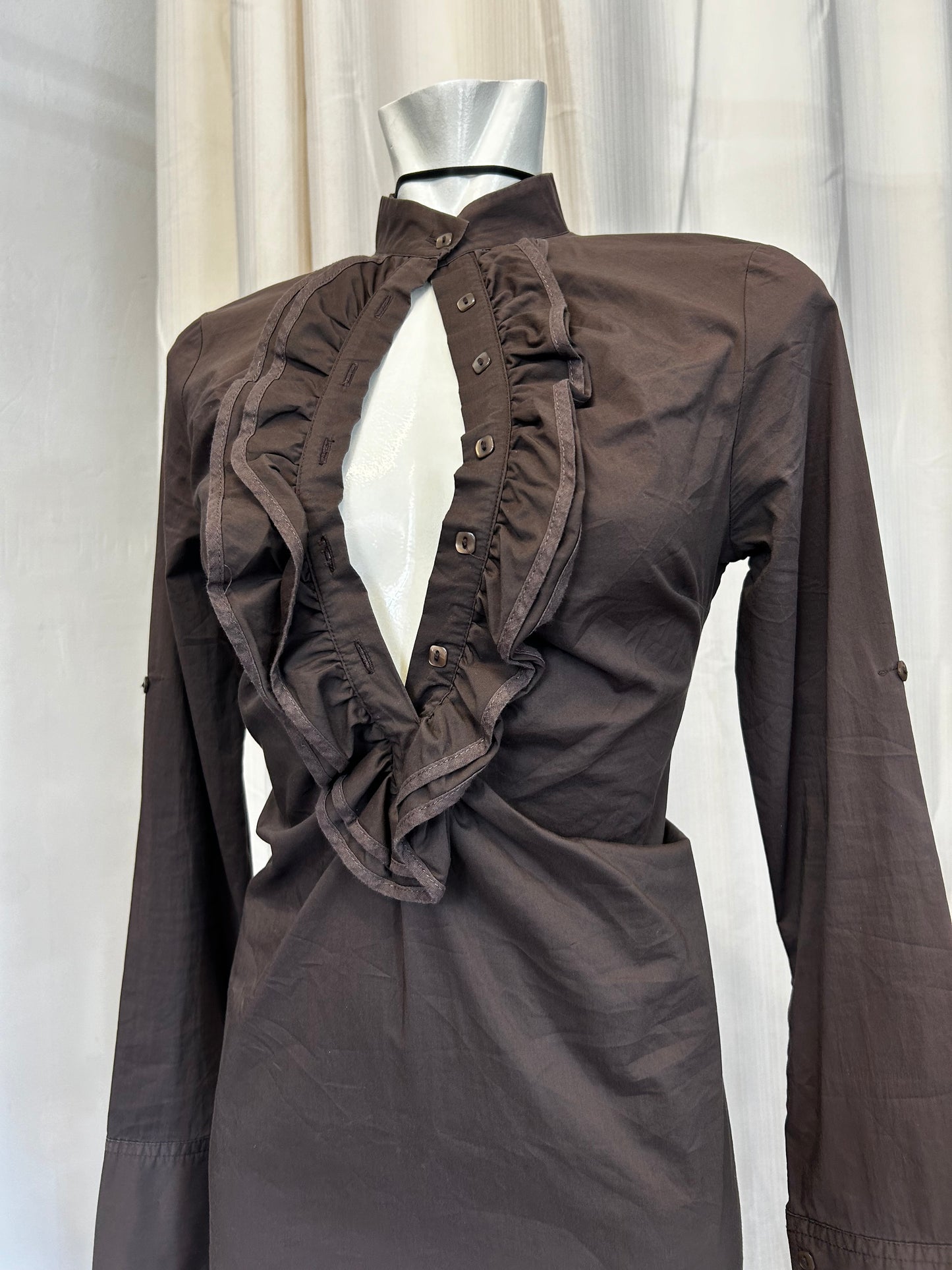 Brown ruffle mini dress