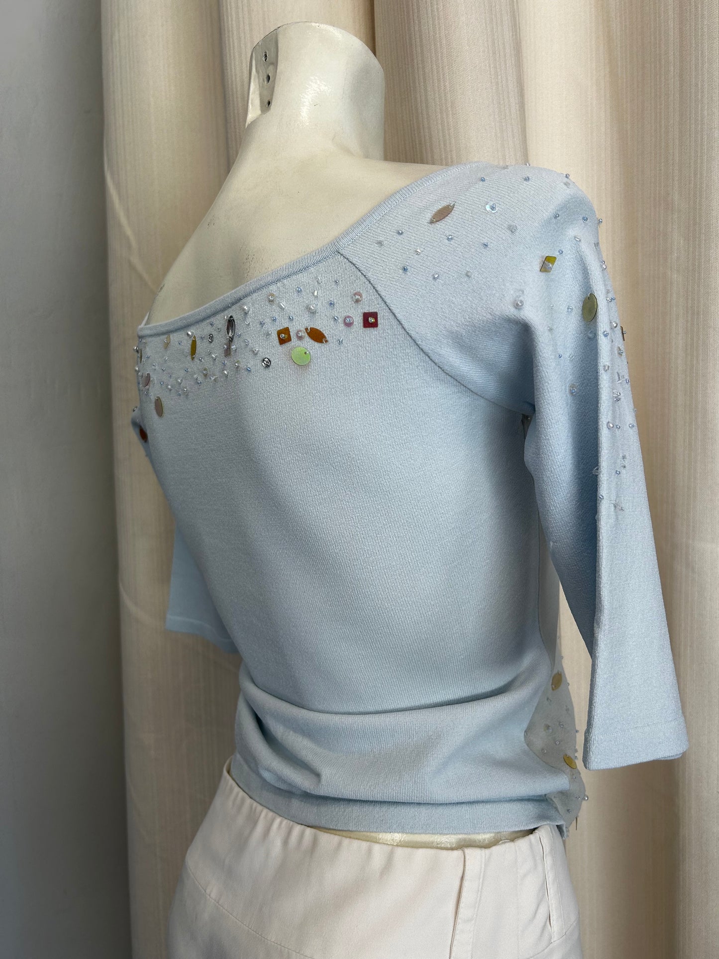 Vintage sequin baby blue top