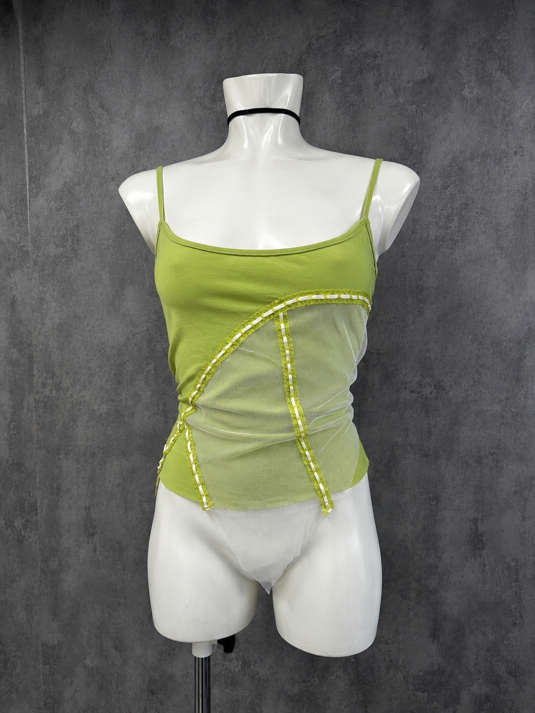 Y2K green lace tank top