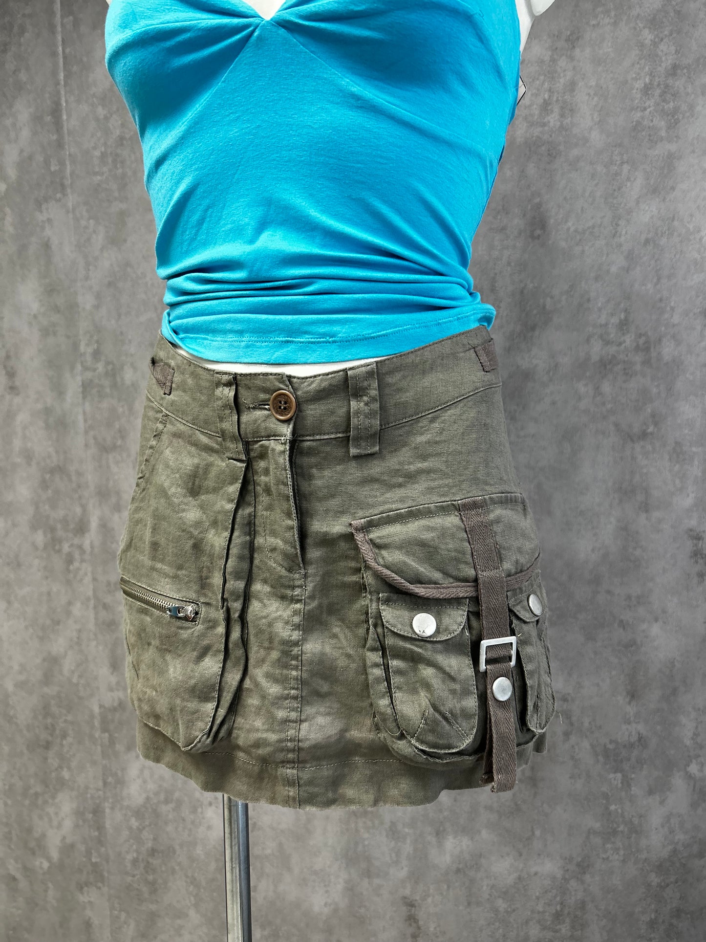 Y2K linen cargo skirt