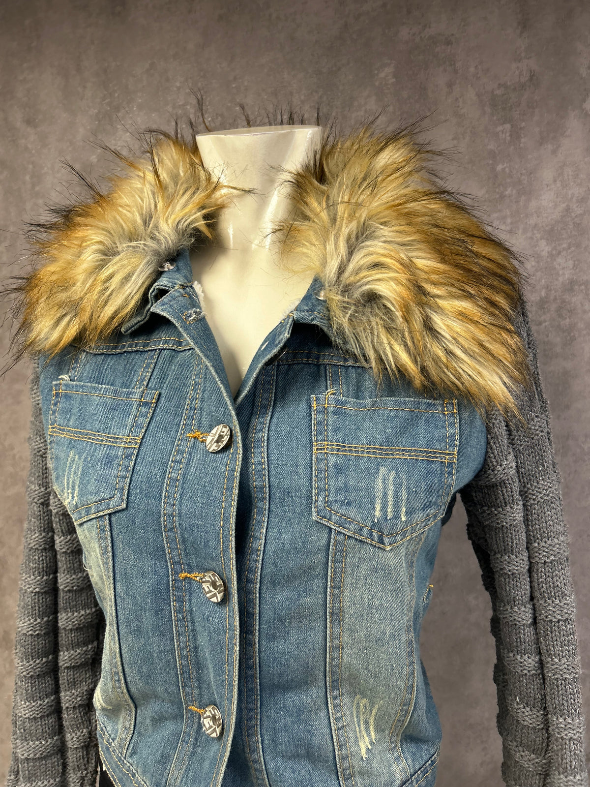Vintage denim jacket with fur