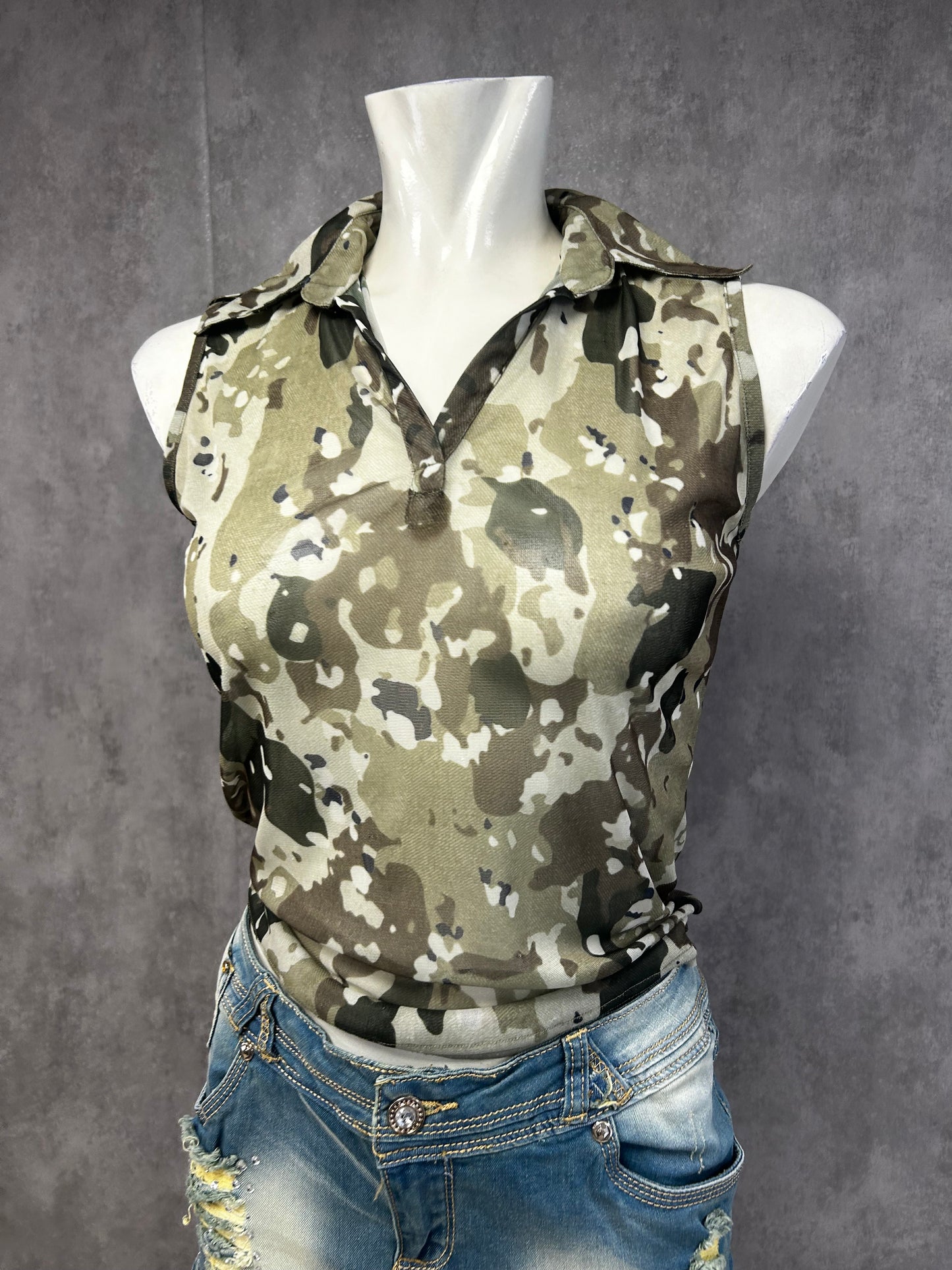 Camo mesh top