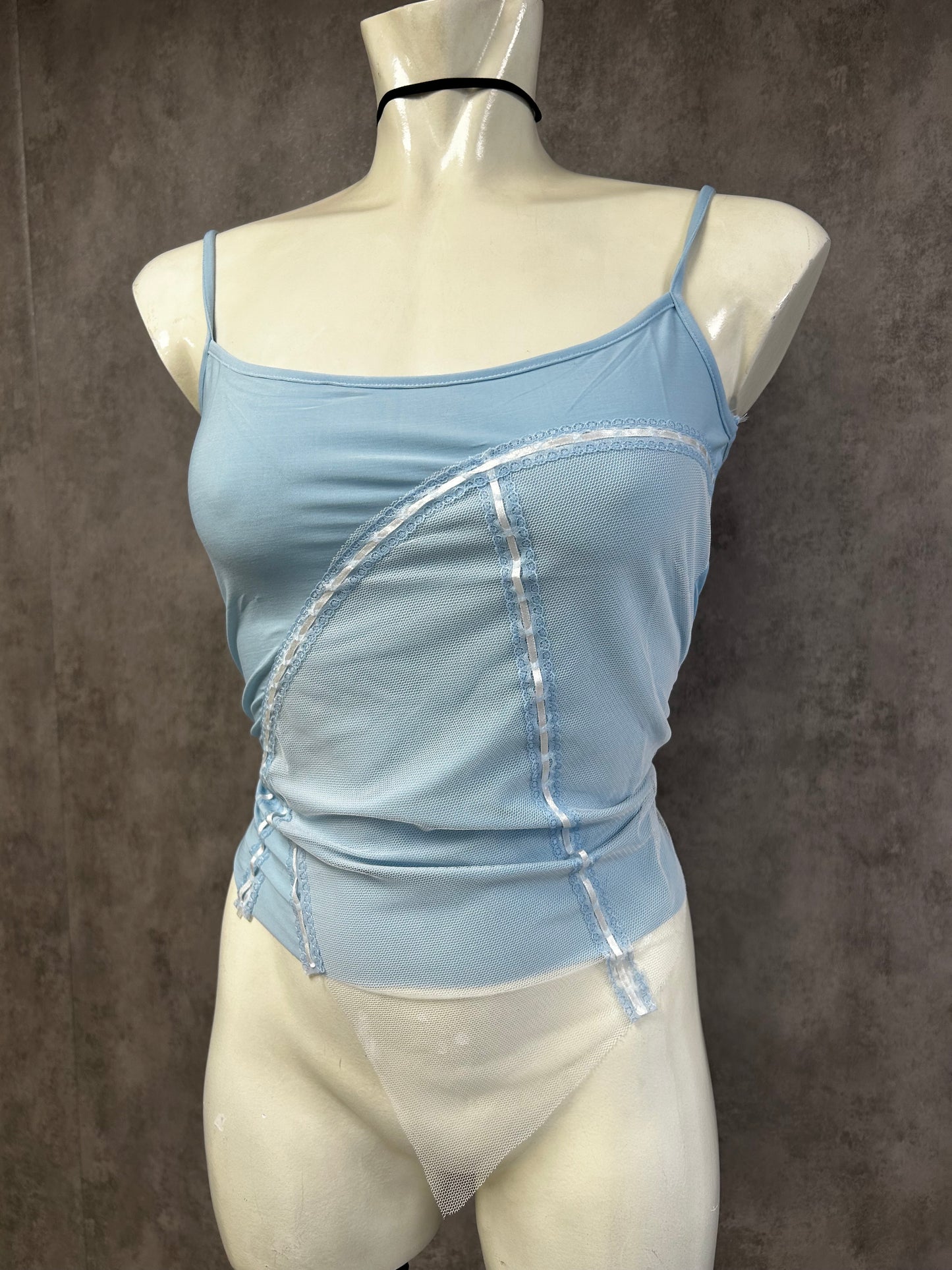 Y2K baby blue lace tank top