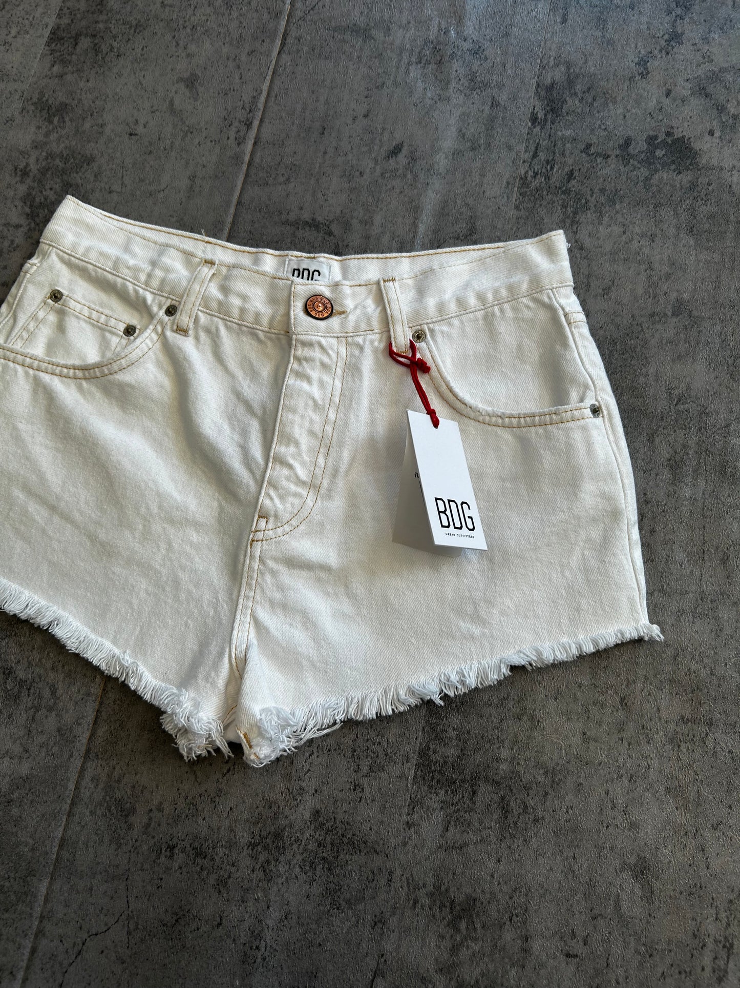 BDG white denim shorts