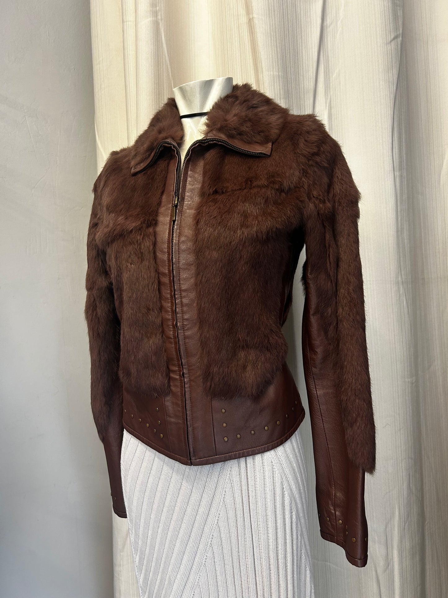On Line brown real fur jacket