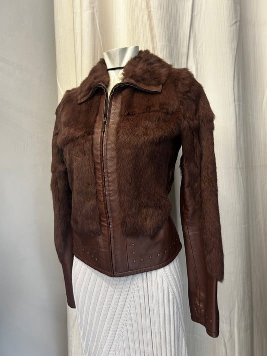 On Line brown real fur jacket
