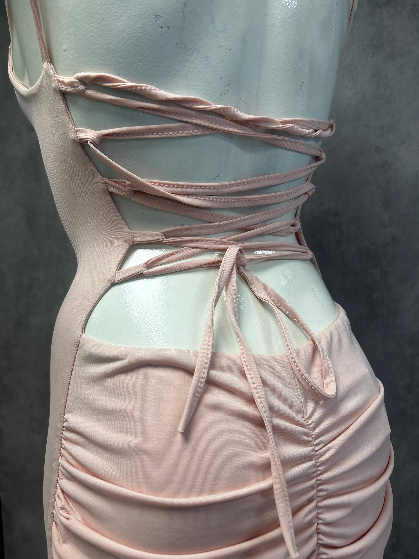Backless baby pink maxi dress