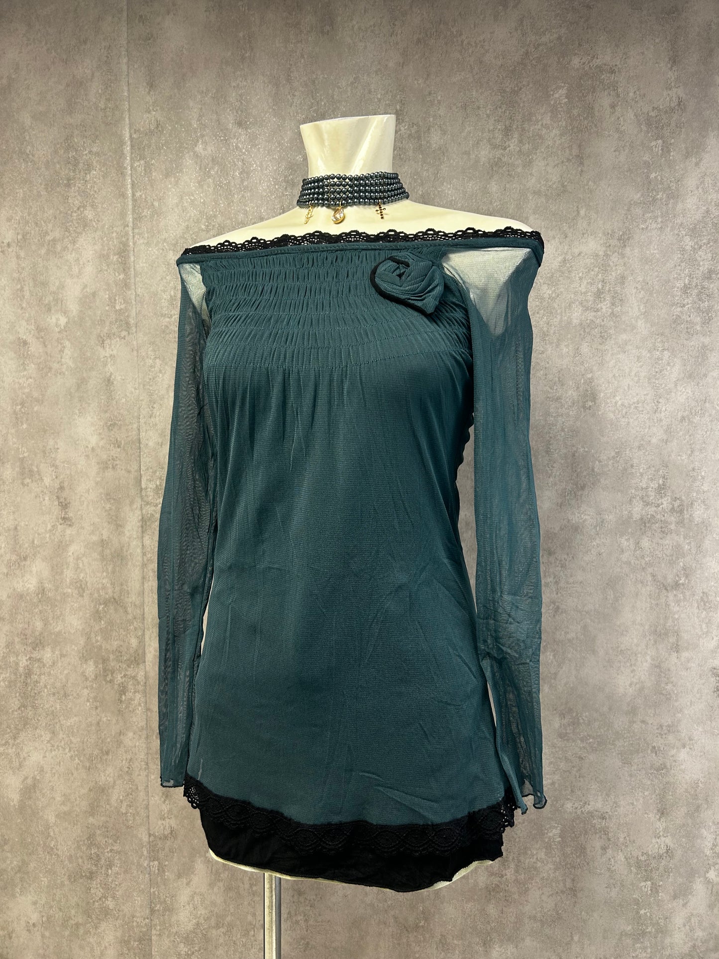 Coquette dark green mesh top
