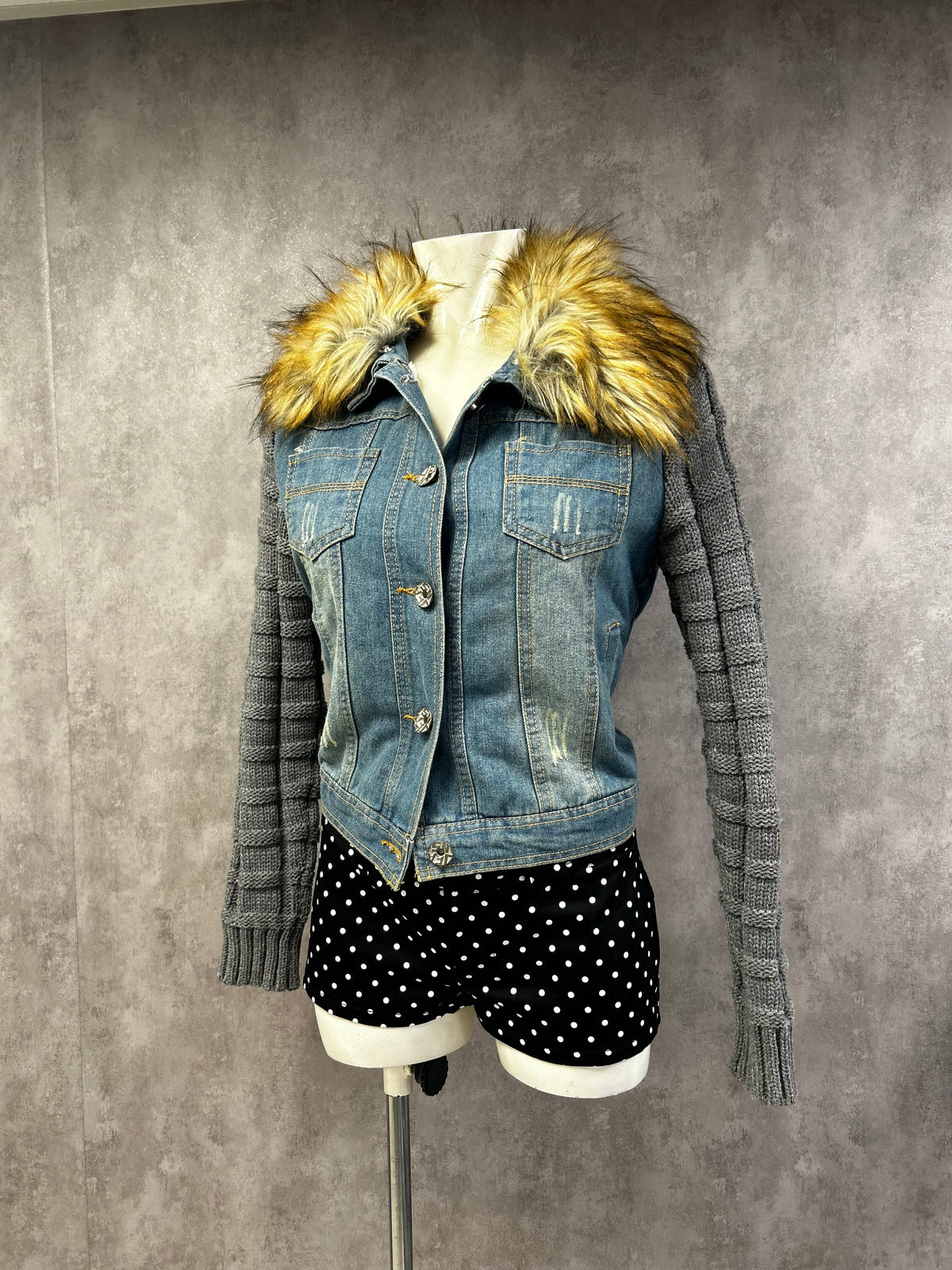 Vintage denim jacket with fur