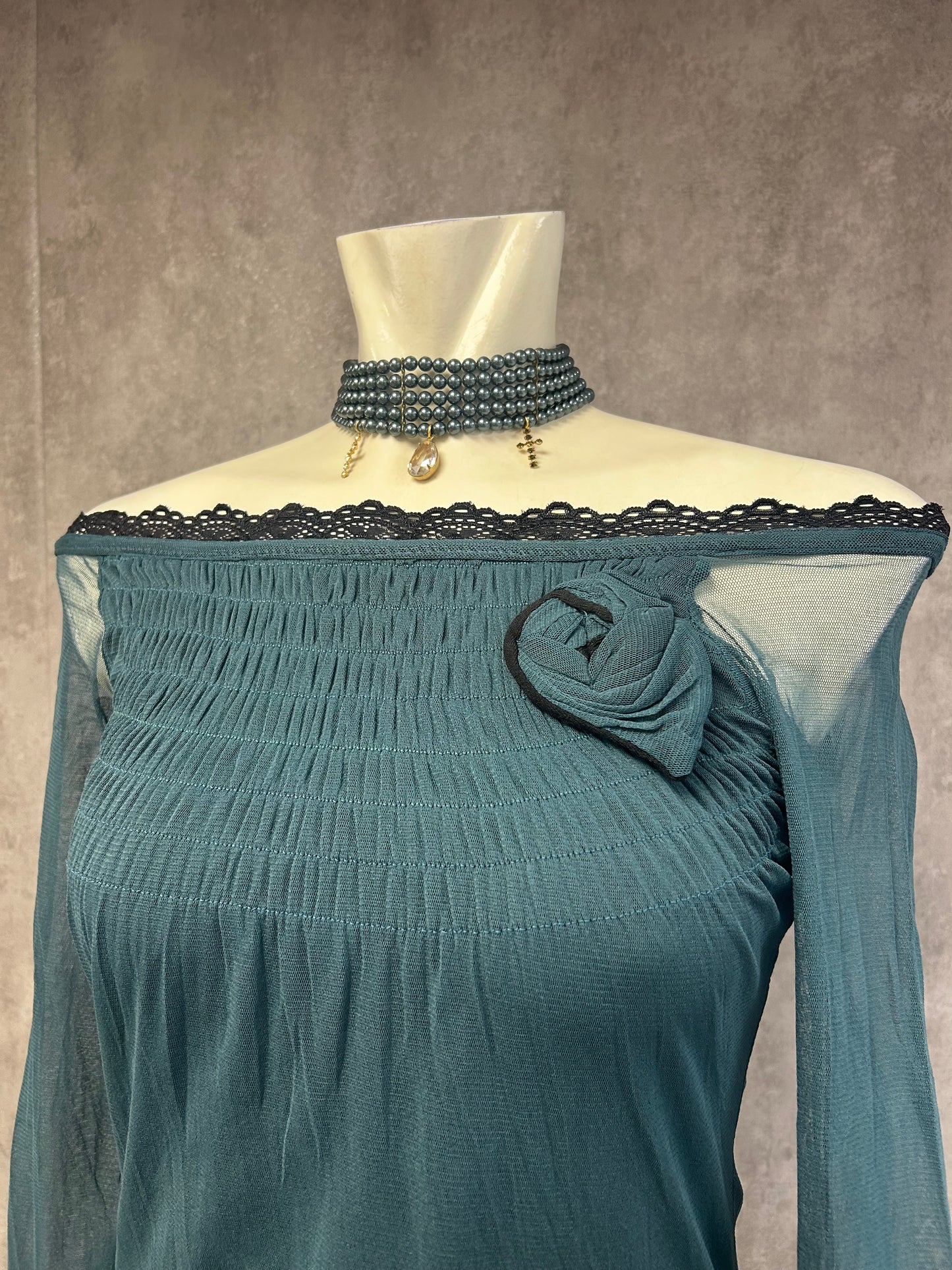 Coquette dark green mesh top