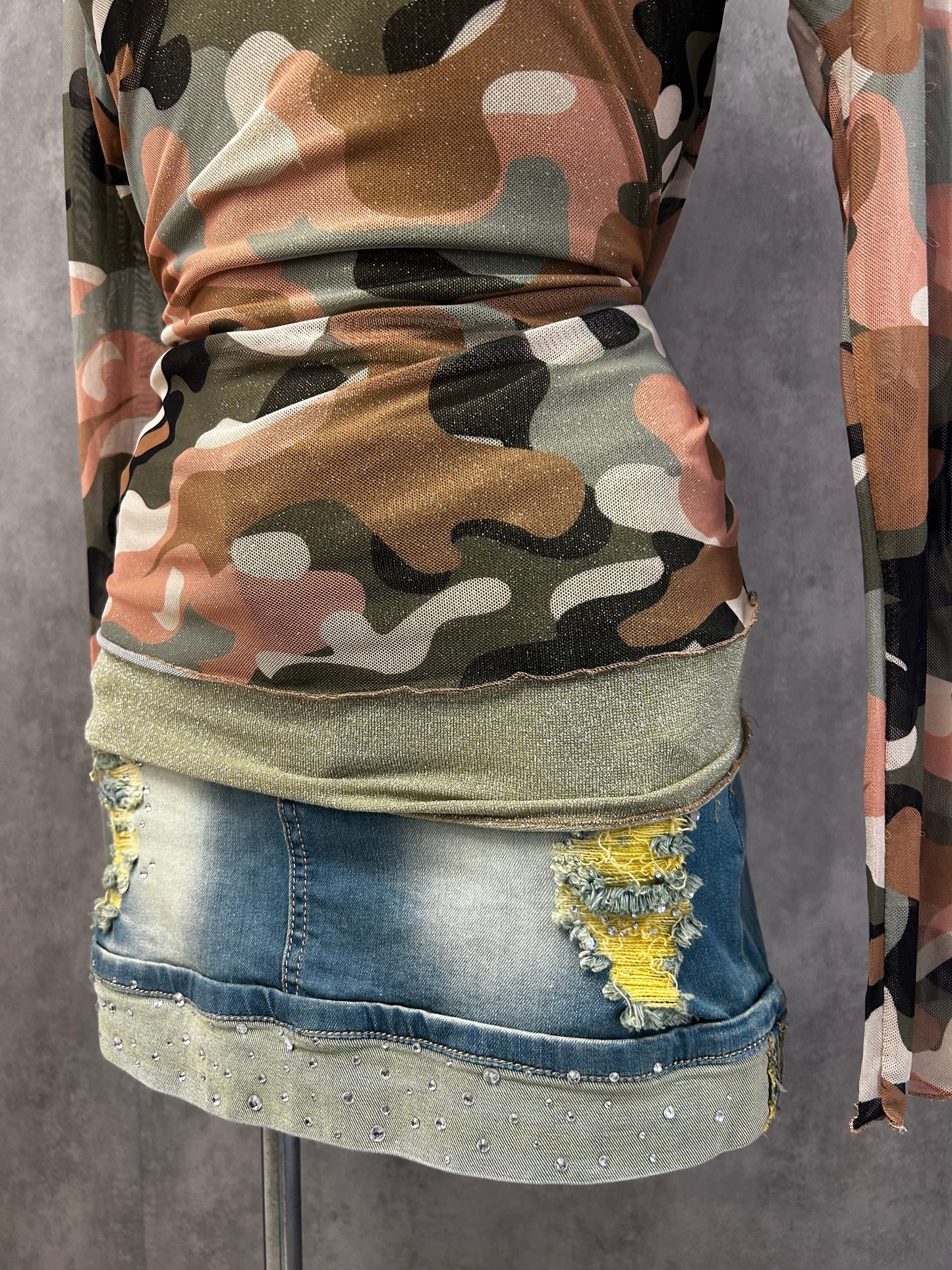 Y2K susy mix Camo mesh top