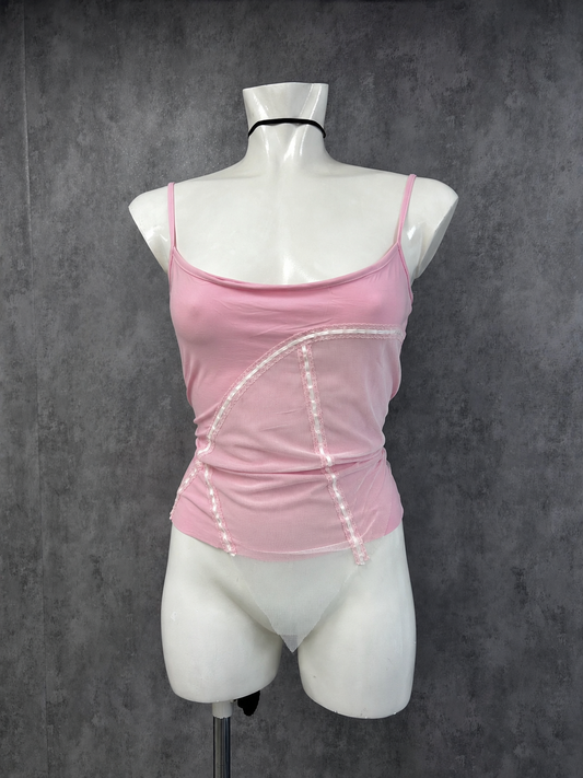 Y2K baby pink lace tank top