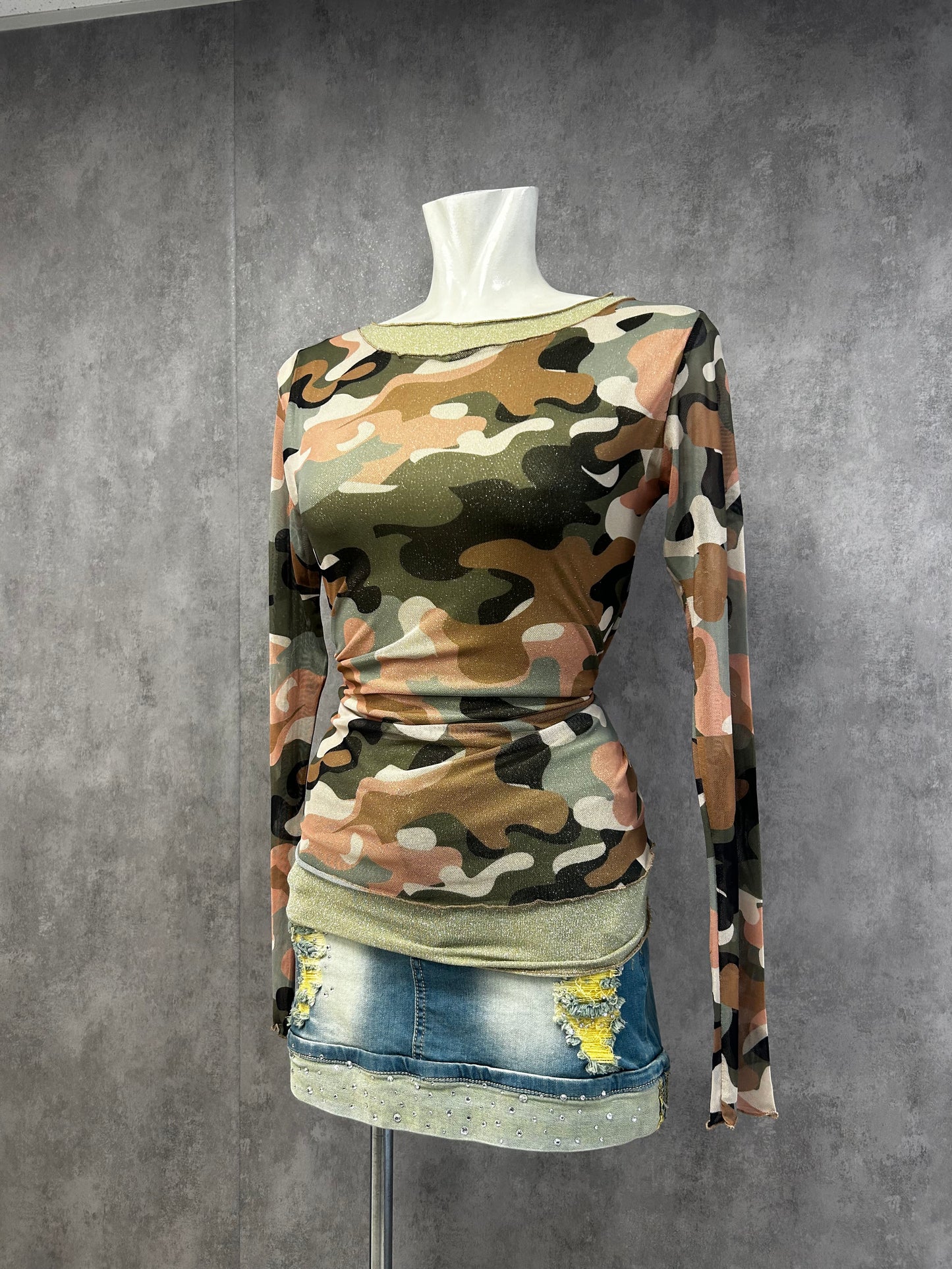 Y2K susy mix Camo mesh top
