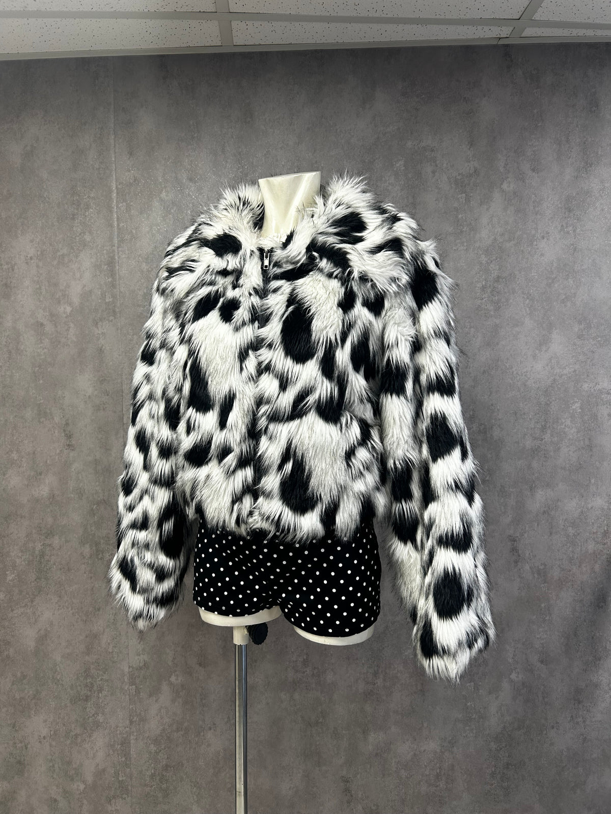 Y2K cow print fur coat