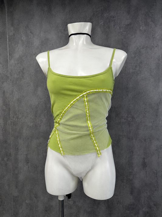 Y2K green lace tank top