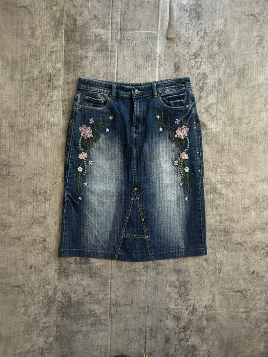 Y2K sequin denim skirt