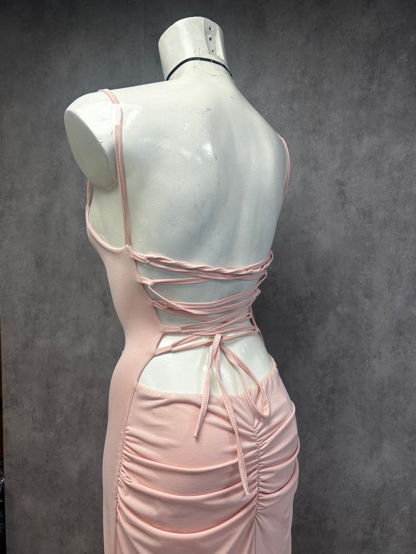 Backless baby pink maxi dress