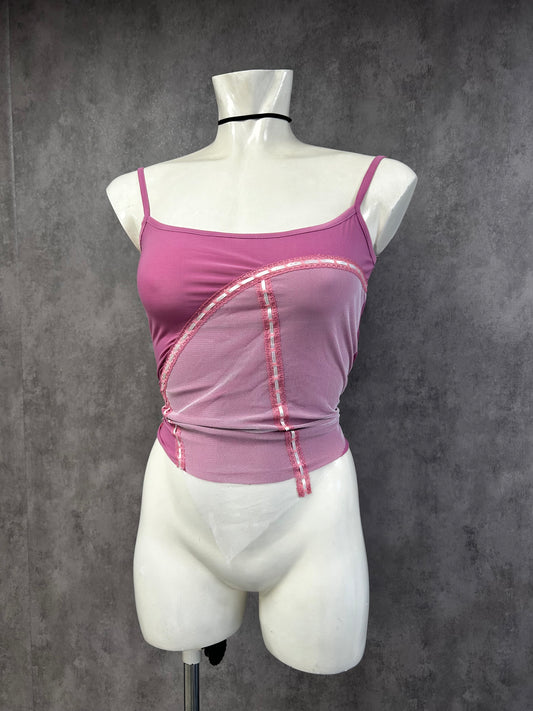 Y2K pink lace tank top