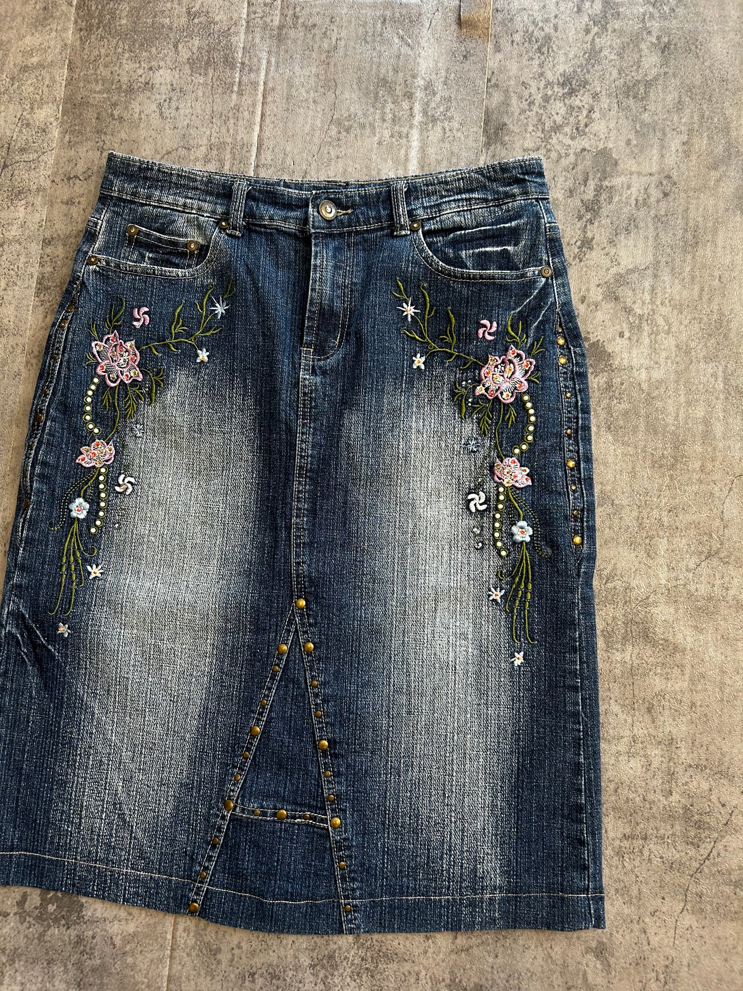 Y2K sequin denim skirt