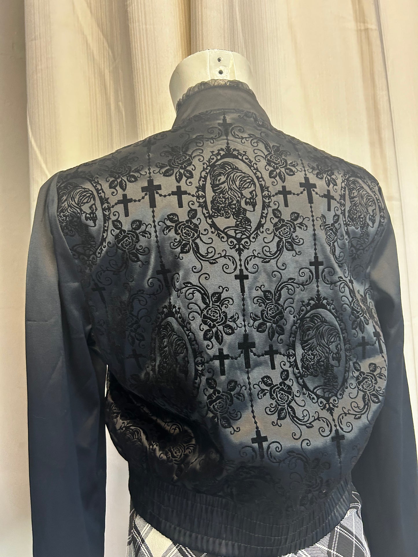 Banned goth satin jacket with velvet details