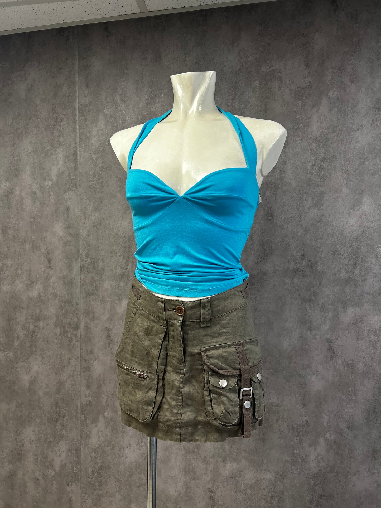 Y2K linen cargo skirt