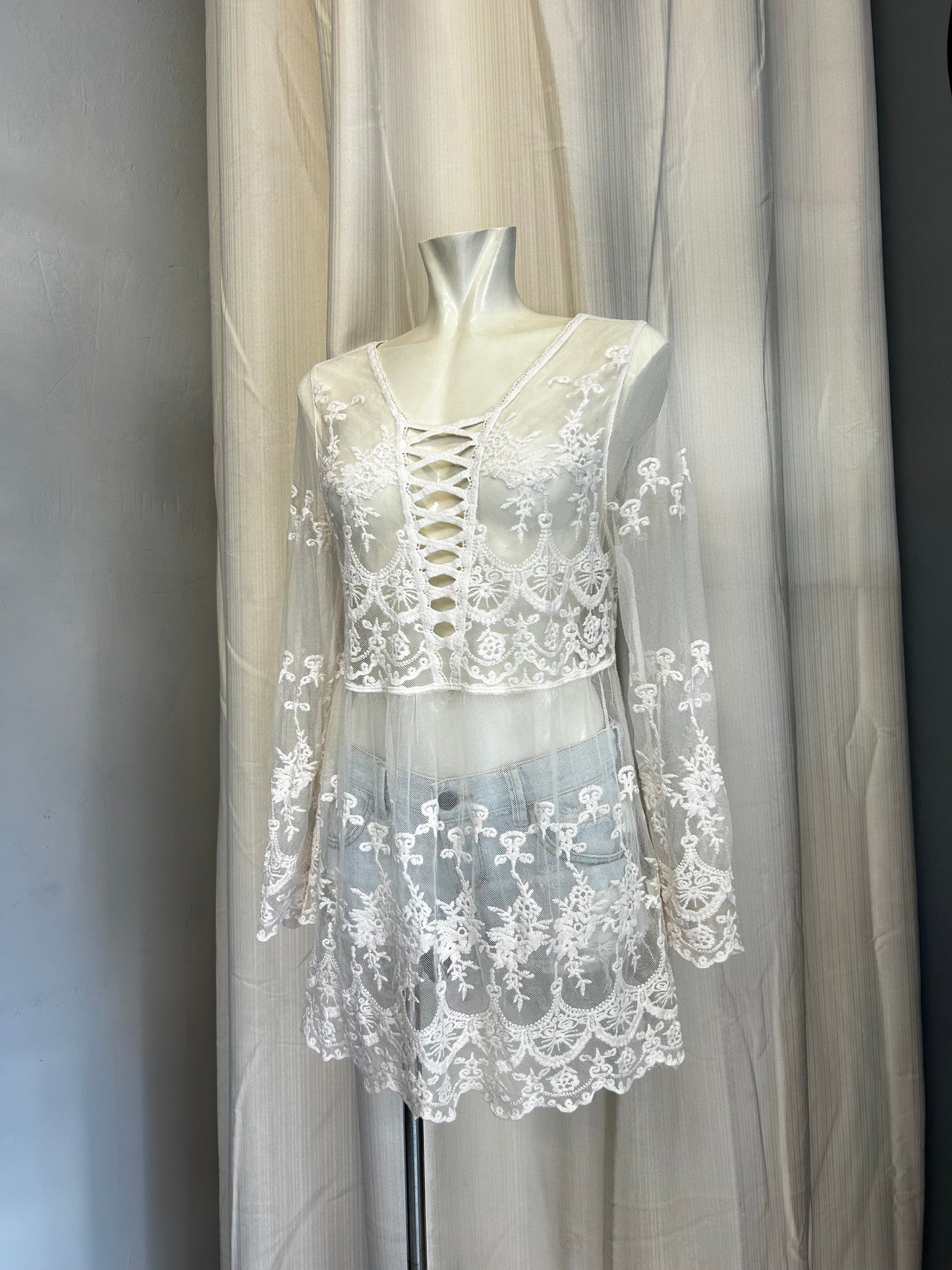 See through white lace top