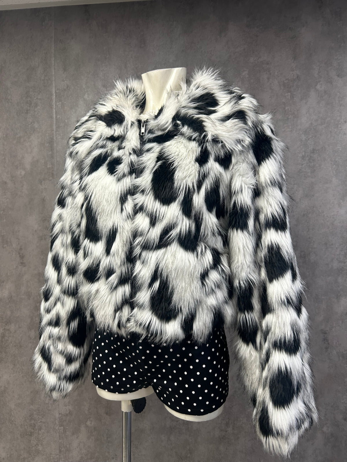Y2K cow print fur coat