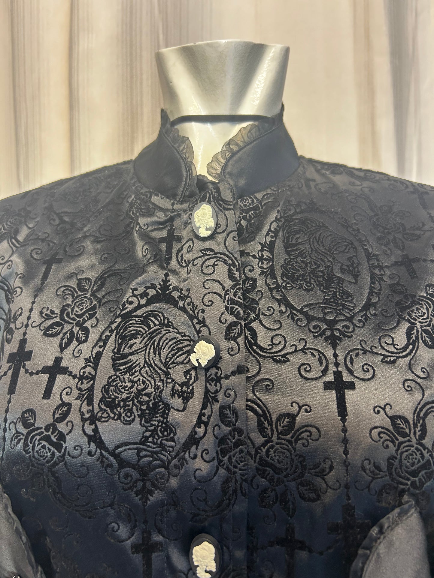 Banned goth satin jacket with velvet details