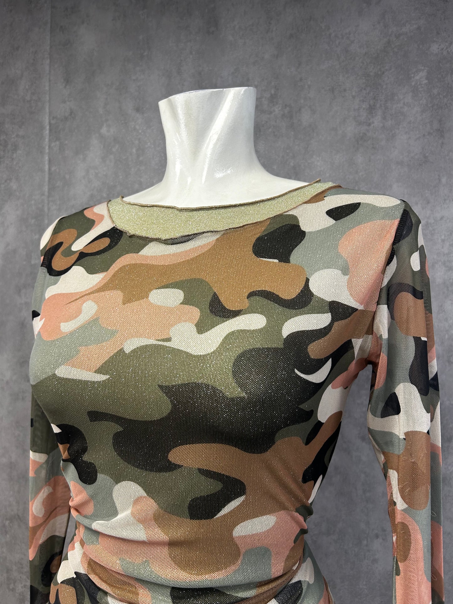Y2K susy mix Camo mesh top