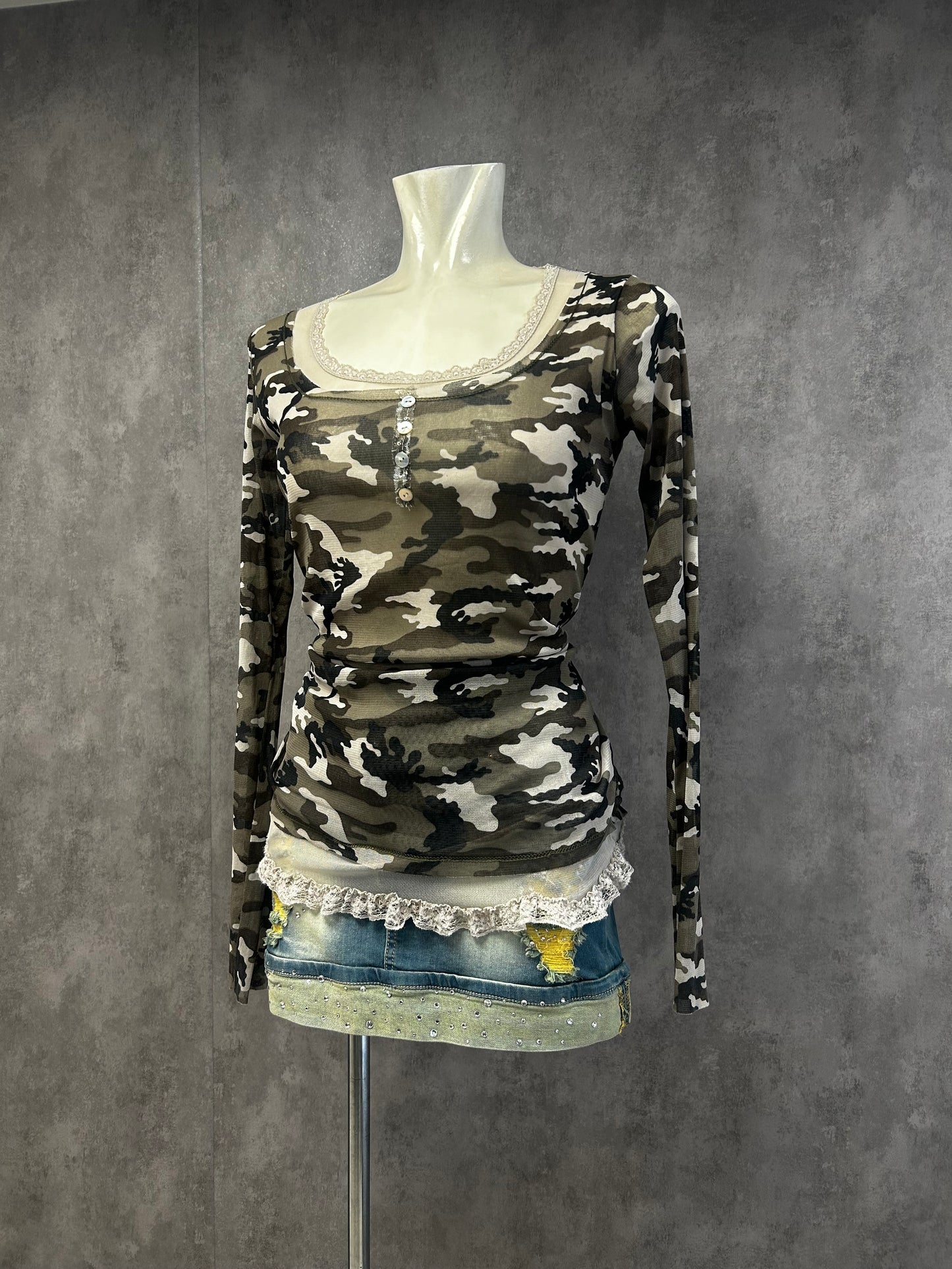 Y2K Camo mesh top