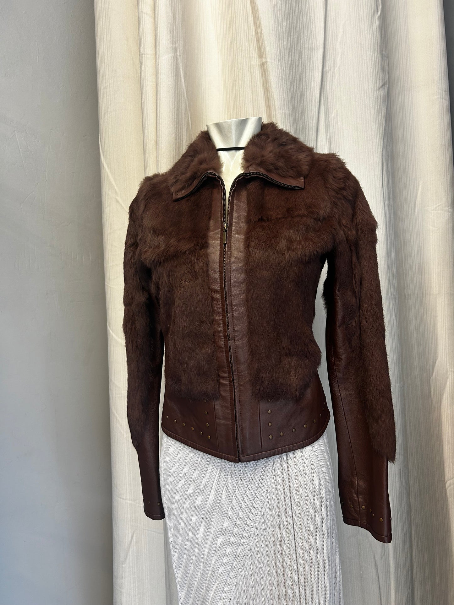 On Line brown real fur jacket