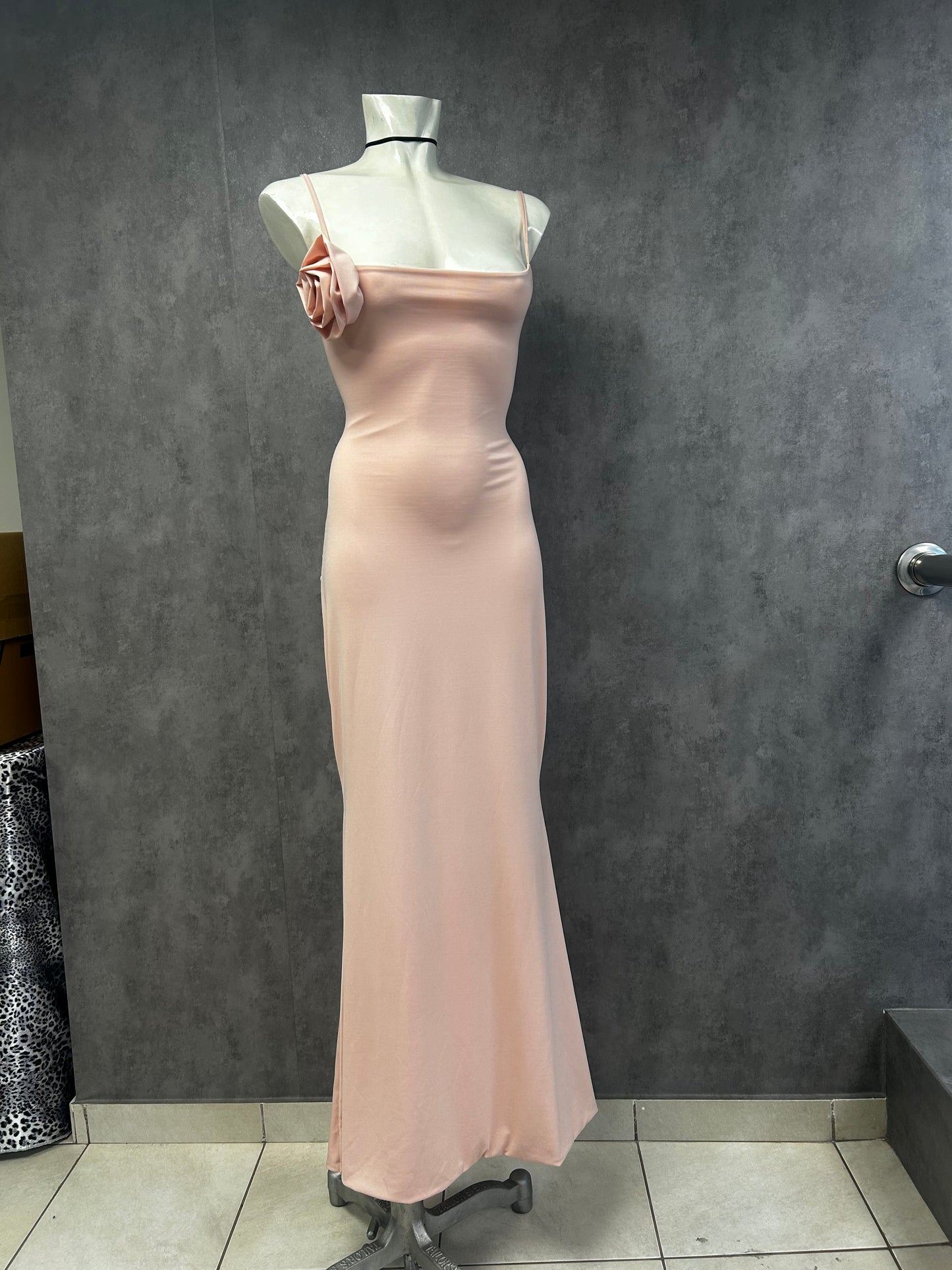 Backless baby pink maxi dress