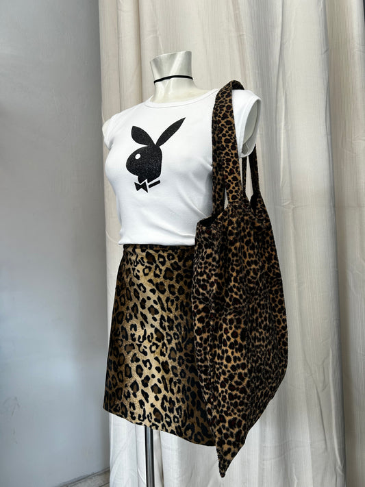 Vintage fur animal print skirt