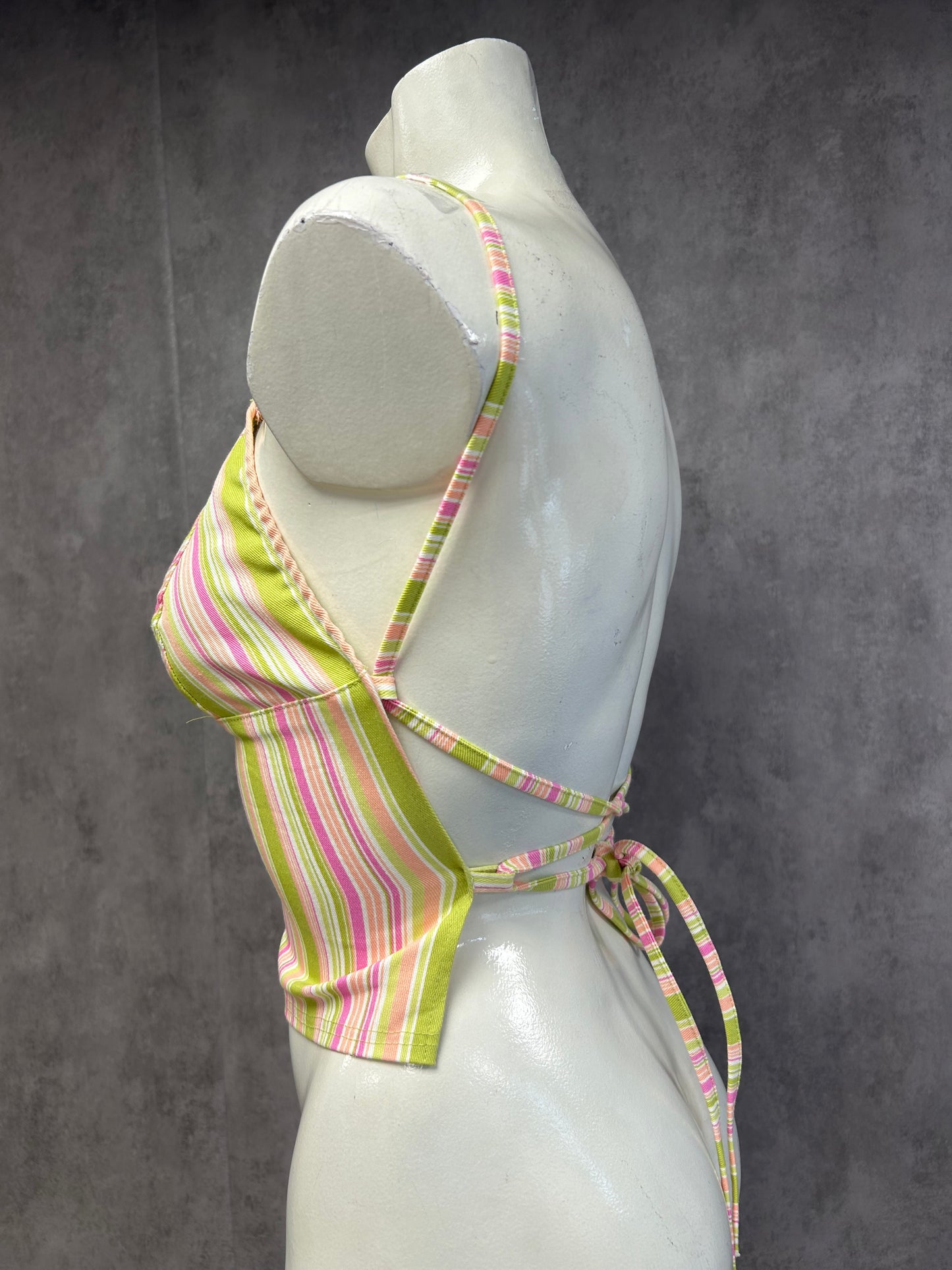 Y2K backless striped top