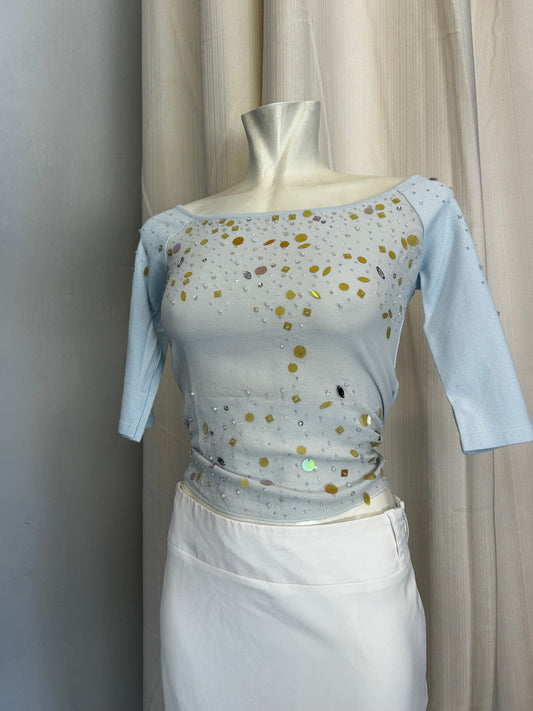 Vintage sequin baby blue top