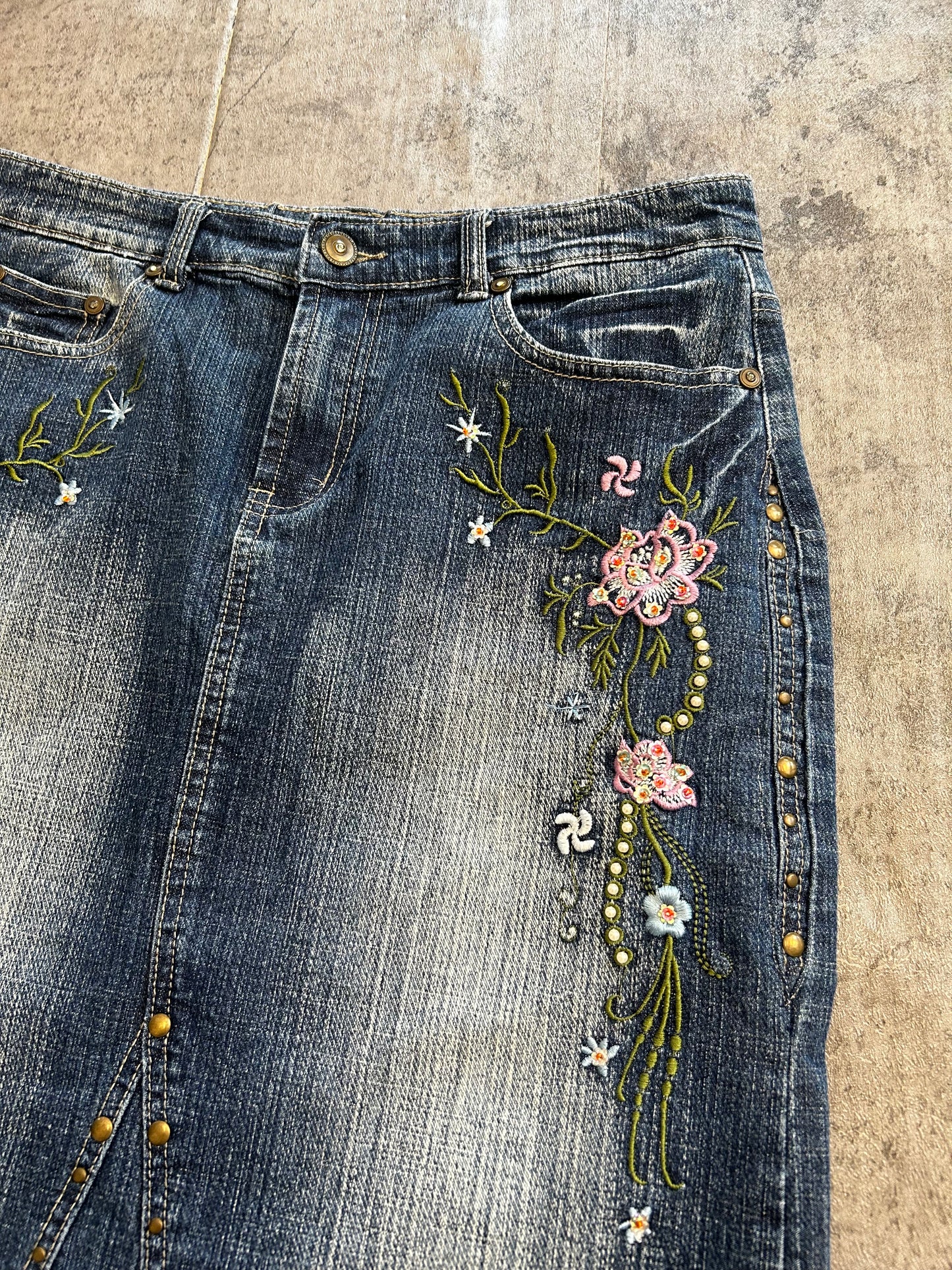 Y2K sequin denim skirt