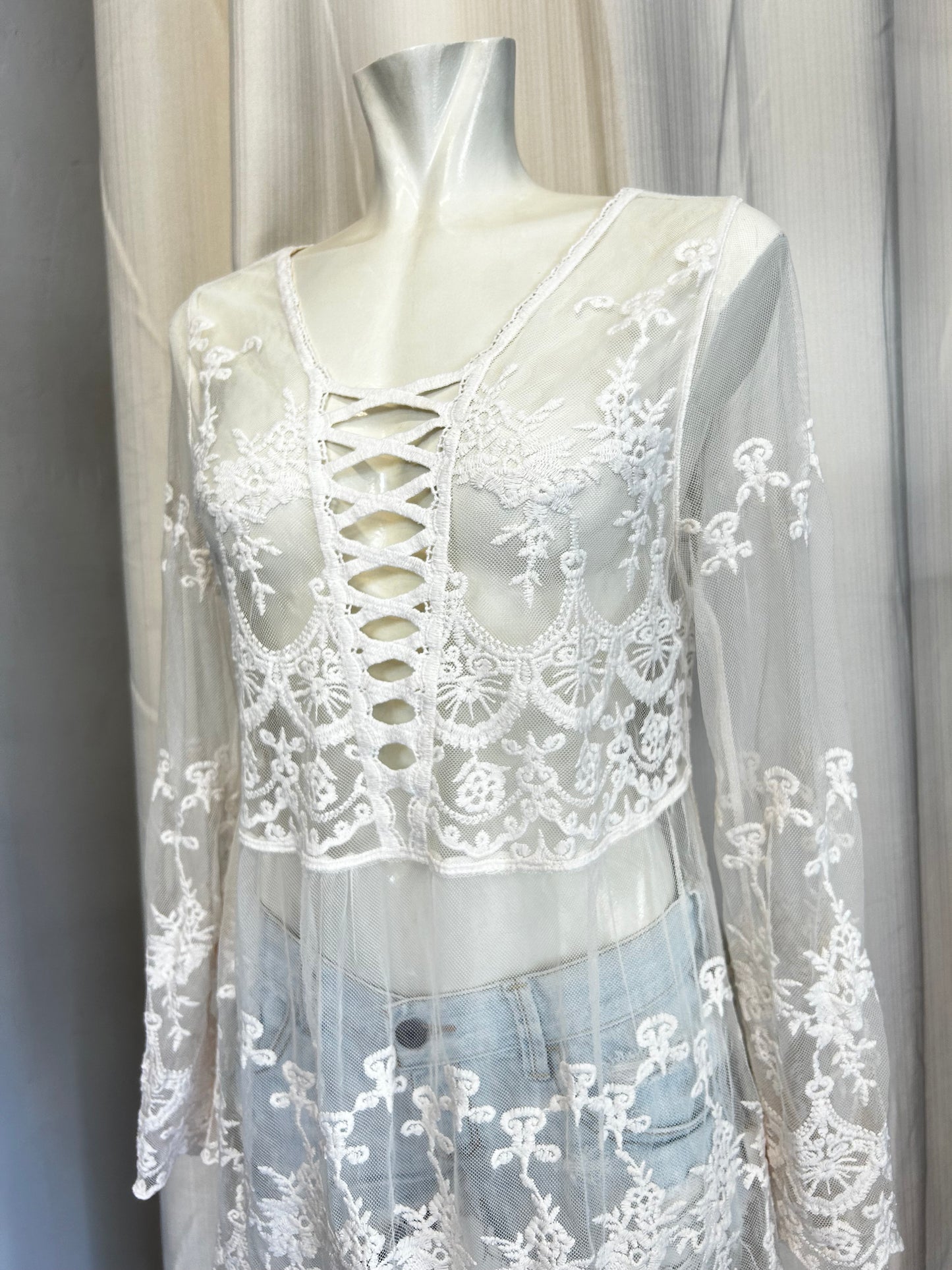 See through white lace top