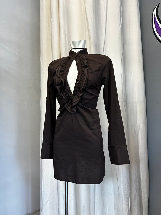 Brown ruffle mini dress